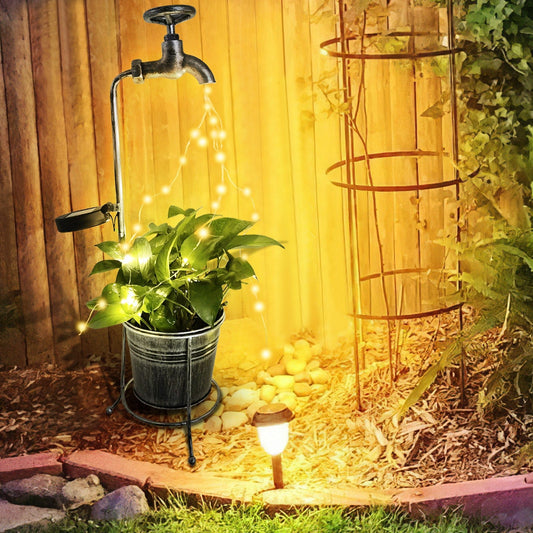 Lampe Solaire LED Créative "Robinet Magique & Pot de Fleurs"