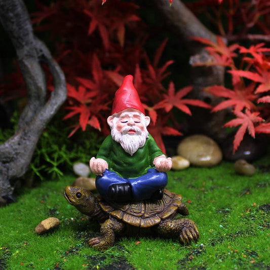 Nain de jardin Original meditant sur une tortue