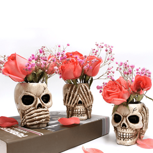 Pots de Fleurs Artistiques Design Crâne en Résine (Lot de 2 + 1 Offert)